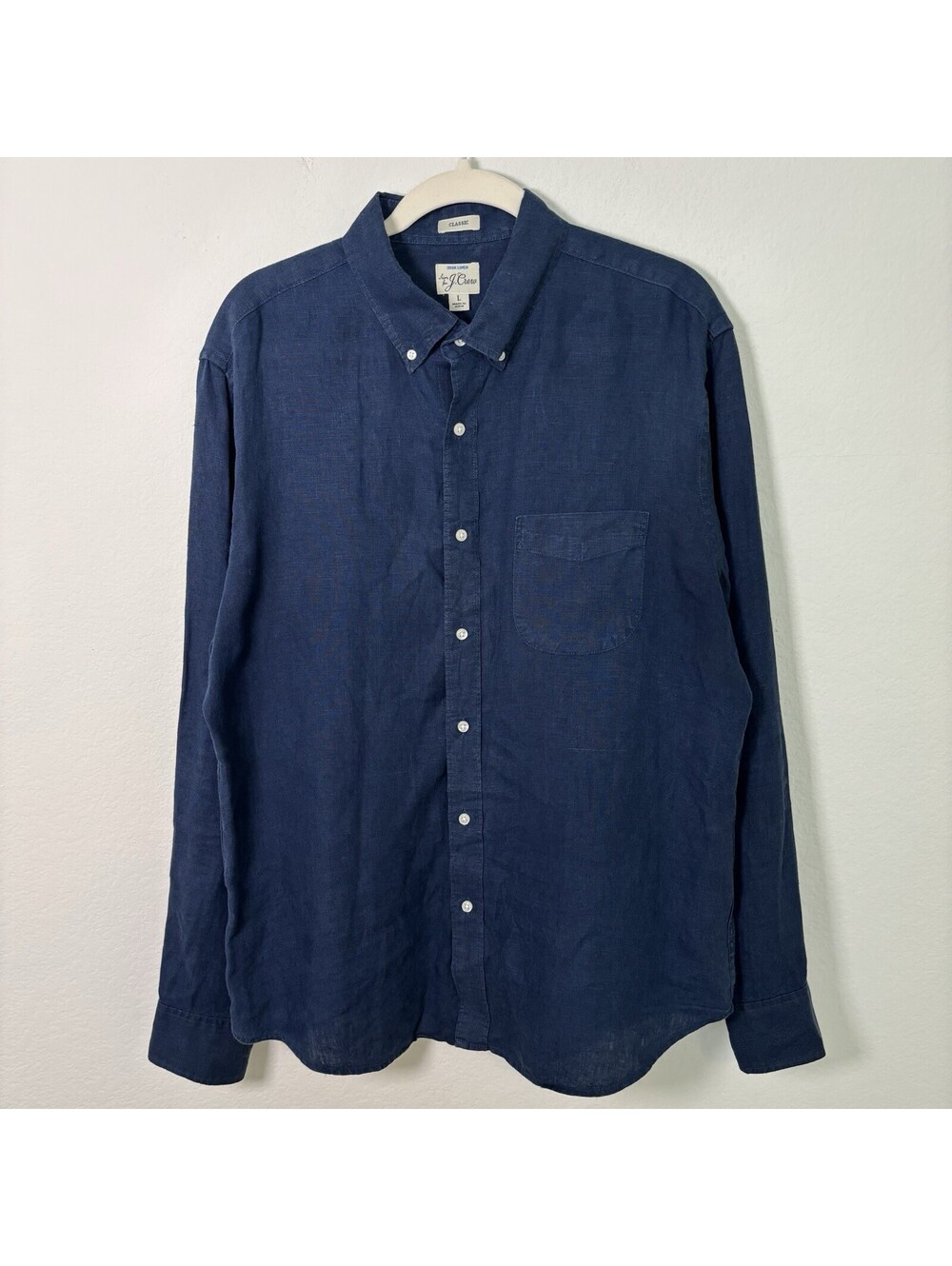 J.Crew Mens Baird McNutt Irish Linen Button Down Shirt Navy Blue Size Large EUC